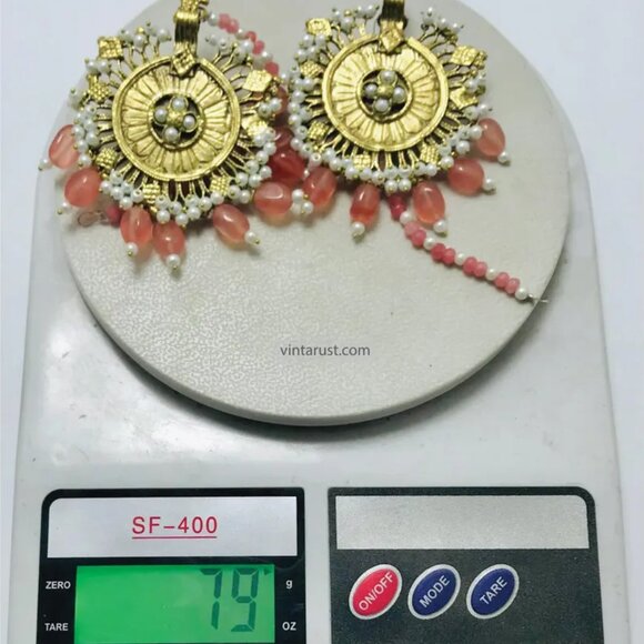 Handmade Golden Dangle Earrings: Pearl & Pink Bead Bohemian Jewelry - Picture 5 of 8